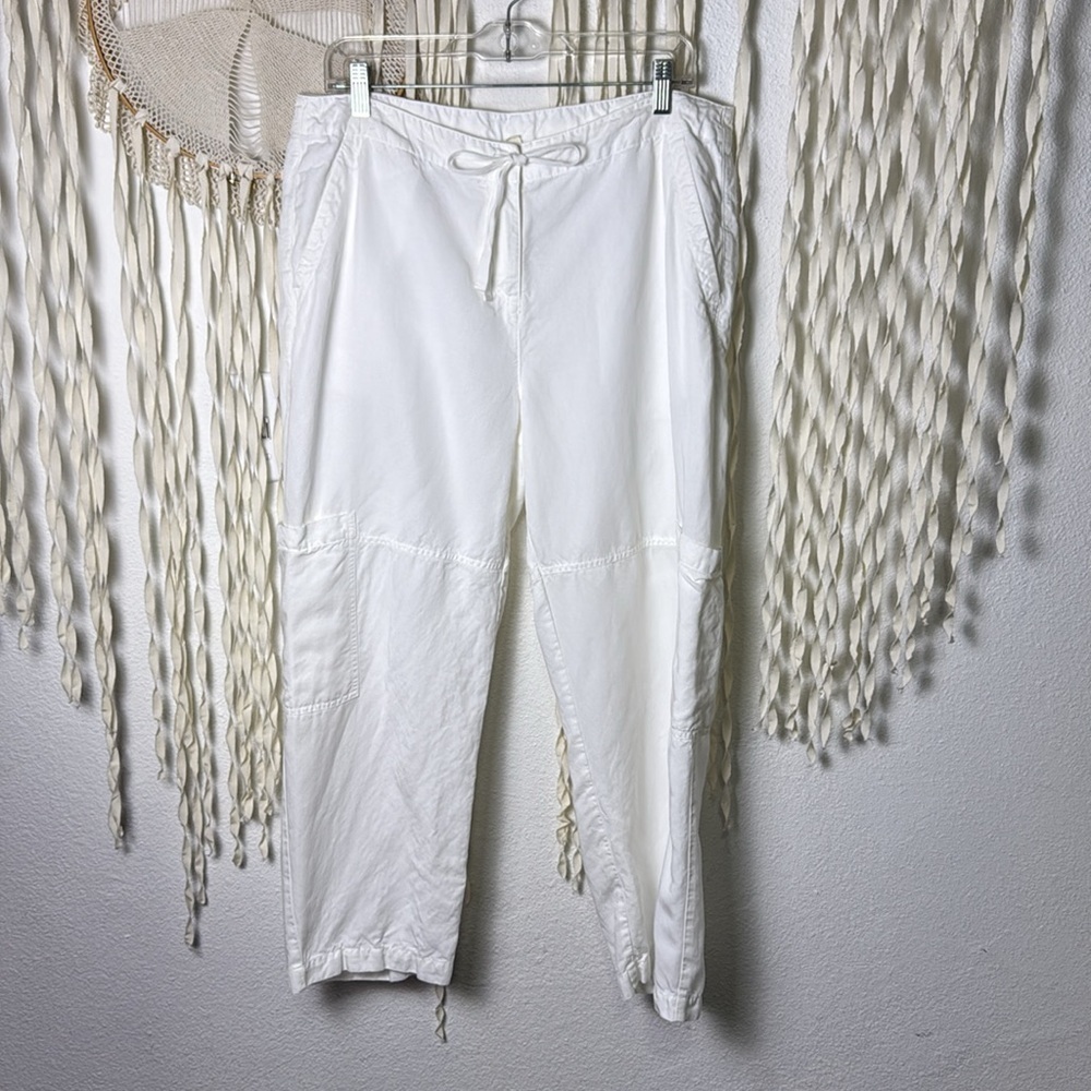 Eileen Fisher White Tencel Linen Drawstring Cargo Cropped Pant Size M